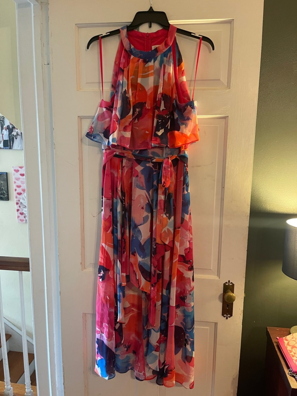 Eliza J Multicolor Floral Halter Maxi Dress - Pink Blue Orange